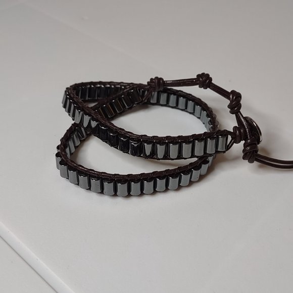 Dark Silver Tone And Brown 15 Inch Lulu Dharma Wrap Bracelet - Picture 3 of 12